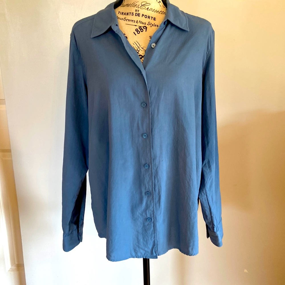 Orvis silk blouse denim blue size large
